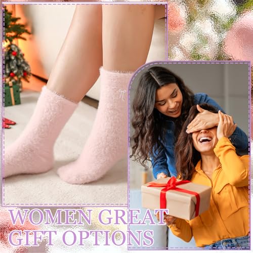 Geyoga 5 Pairs Fuzzy Bow Socks for Women Fluffy Slipper Gift - color: Bright Color