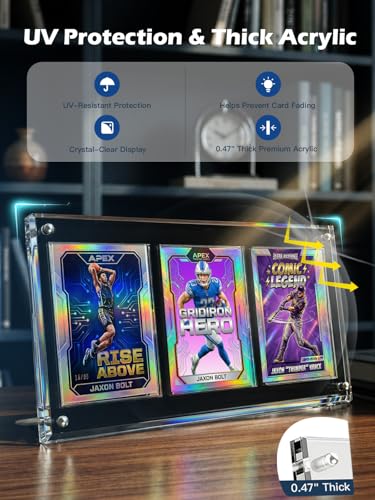 Acrylic Trading Card Display Frame with Inner Holder, for 35PT Card for Baseball, Football, Basketball Cards, UV Protection Desktop Display Frame for TCG, MTG, Comic Cards (Black, 3-Slot (1Pack)) - color: Black