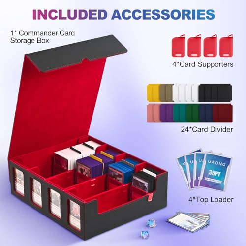 UAONO 4-Row 3000+ Trading Card Storage Box with Commander Display - color: Black&Red, size: 4-row