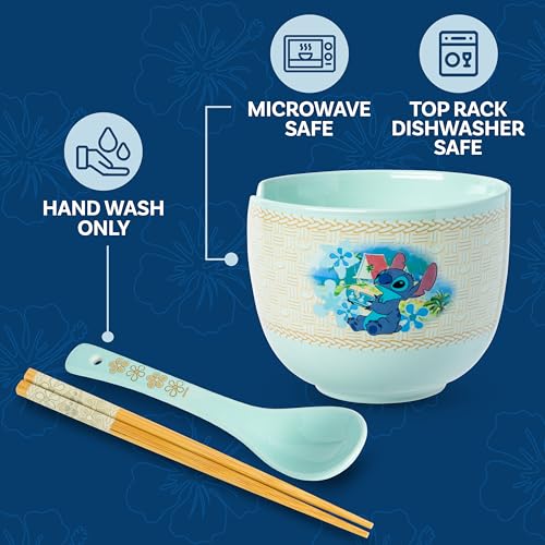 Silver Buffalo Lilo and Stitch Tropic Set, Ramen Bowl with Chopsticks, 20oz - color: Lilo and Stitch Slurping Noodles Spoon, size: 20 Ounces (With Spoon)
