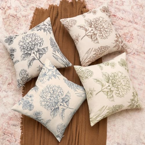 Kevin Textile Hydrangea Floral Pillow Covers Set of 2 18x18 Inch, Blue - color: Blue
