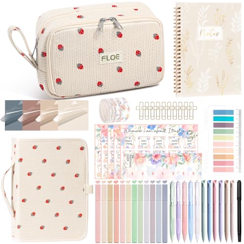 Bible Study Supplies Journaling Annotation Kit w/Bible Cover Case for Women - color: Beige Strawberry