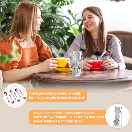 12 Pcs Mini Coffee Spoons with Holder 4.7 inch Demitasse Espresso Stainless Steel Spoon Tea Spoons set of 6 with Acrylic Cylinder Holder Small Coffee Spoon Silver for Cafe Bar Tea Party Home - color: Silver