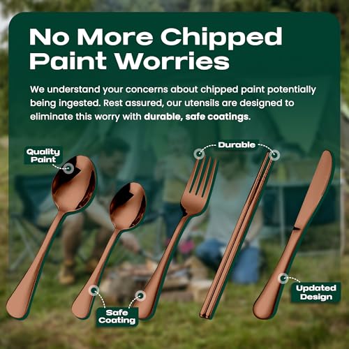 Travel Utensils With Case, 5 Pcs portable silverware set (Rose Gold) - color: Rose Gold, size: 5 Pieces