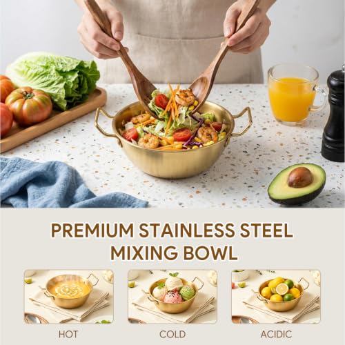 3Pcs Stainless Steel Sauce Dishes with Handles, Korean Golden Dipping Bowls