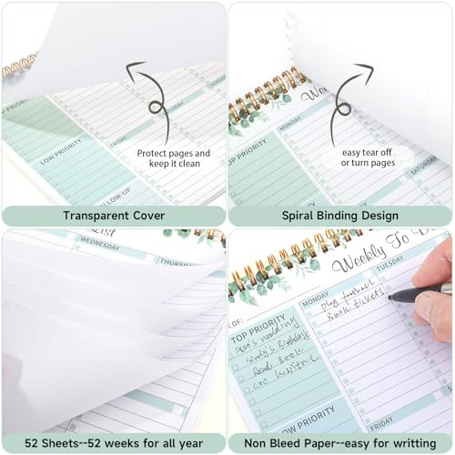 Thboxes Weekly To Do List Notepad, 8.5"x11" Desk Planner 52 Sheets, Leaves - color: Green Weekly To Do List