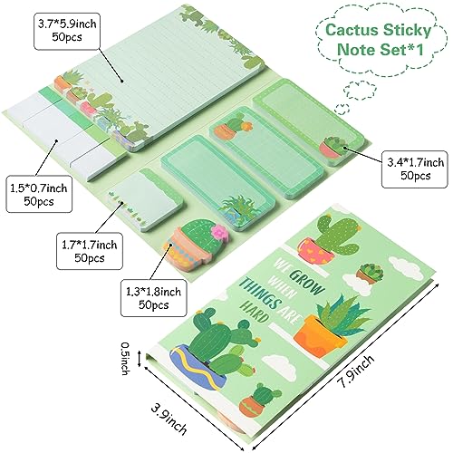 Xqumoi We Grow When Things are Hard Sticky Notes Set, 550 Sheets, Cute Cactus Shaped Self-Stick Notes Pads Plant Divider Tabs Bundle Writing Memo Pads Back to School Office Supplies Small Gift - color: 1pack-cactus