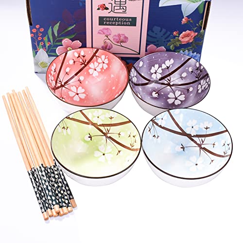 Porcelain Rice Bowl with Chopsticks Set of 4, 4.45'' Small Bowls - color: XH