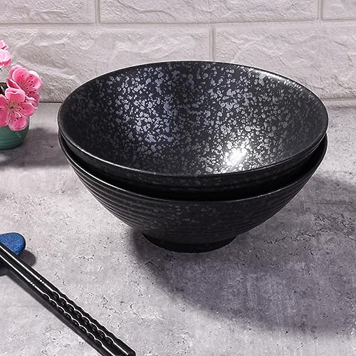Japanese Ceramic Noodle Bowl Set of 2, 8.2 Inch Black Ramen Pho Bowls - color: Black