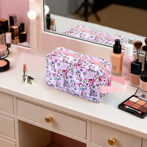 tokidoki Travel Makeup Bag for Women, Cute Unicorno Cosmetic Bag, Compact Skincare Vanity Pouch, Portable Cosmetiquera Toiletry Bag for Travel, Work, Home, Perfect Gifts for Women Girls (Purple) - color: Purple