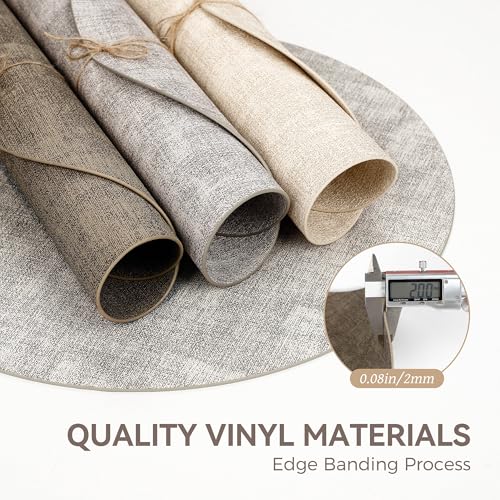 13" Round Placemats Set of 6, Reversible Faux Leather Wipeable Table Mats - color: Dark Coffee