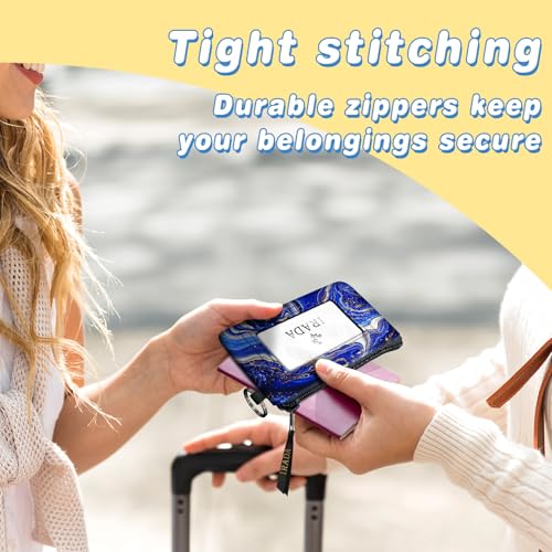 IRADA ID Case Wallet Keychain with Clear ID Window Zipper Cute Coin Purse for Women Water Resistant Small Coin Pouch-Blue Marble Keychain Wallet - color: Marble-Blue-Keychain Wallet