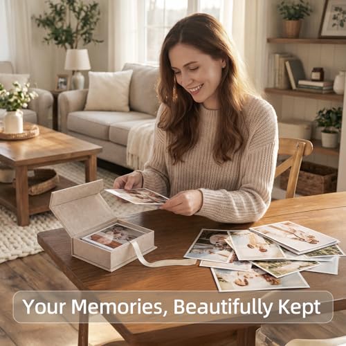 Photo Storage Box 4x6, Linen Photo Box - Beige - color: Beige, size: 4"x6"