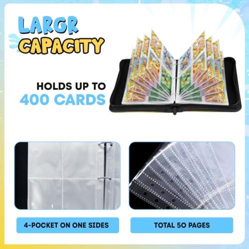 400 Cards Capacity Trading Card Binder, Card Holder with 50 Removable Sleeves, Double Sided 8-Pocket Pages Zipper Album with Wrist Strap for TCG, Sports & Game Cards, Gift for Boys and Girls - color: Dark Blue