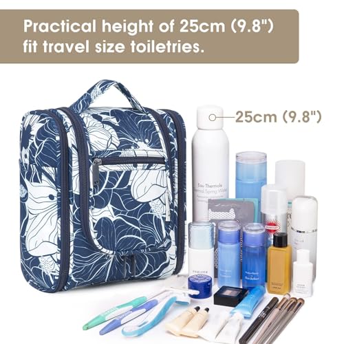 Narwey Hanging Travel Toiletry Bag for Women, Cosmetic Makeup Bag - color: B-Blue Lotus, size: Medium