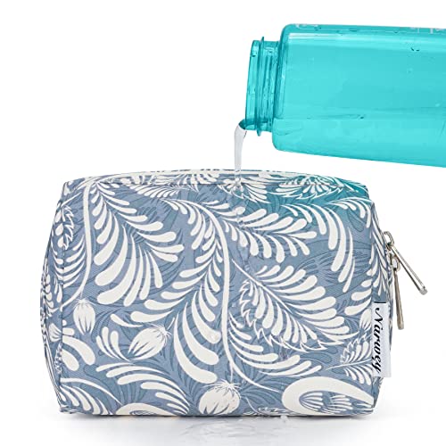 Narwey Small Makeup Bag for Purse, Travel Mini Cosmetic Bag for Women Girls - color: Blue Leaf, style: Small