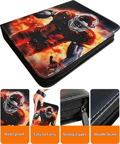 Football Card Binder 900 Pockets, 50 Sleeves Large Football Binder 3 Ring Zipper Trading Cards Holder 9 Pocket, Sport Card Collection Folder Book Storage Organizer, Album Case Protector Collector Gift - color: Black-Orange Football, size: 900 Pockets