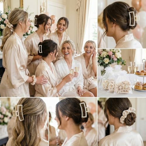 48Pcs Bridesmaid Pearl Hair Clips Scrunchie Gift Set for Women - color: White, size: Pearl