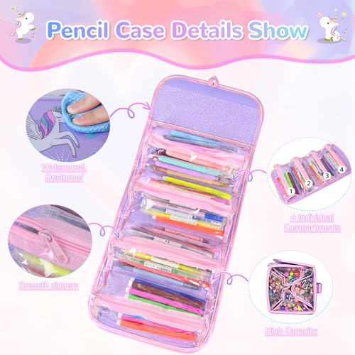 nasominako Washable Scented Markers Set for Kids - Unicorn Coloring Art Supplies Set for Kids Ages 4-8 Birthday Gifts for 4-8 Year Old girls Unicorn Pencil Case 54 PCS - color: Purple