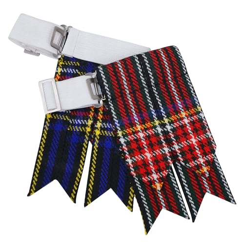 EZE Kilt Flashes for Men with Heavy Buckle Adjusters, Plain & Tartan Kilt Sock Flashes Acrylic Wool - color: Black Stewart