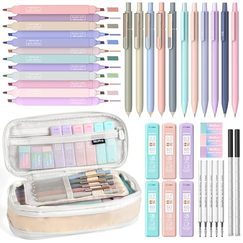 Nicpro School Supplies Stationary Set with Pencil Case, 39 PCS Cream - color: Cream, size: 1 count (Pack of 39)