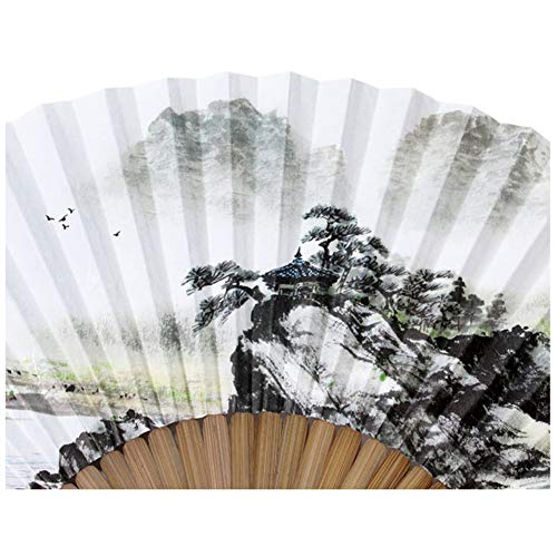 Korean Traditional Bamboo Hanji Hand Fan w/Norigae Large Folding Gift Landscape
