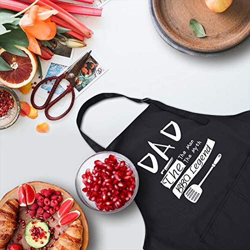 Rosoz Funny Black Chef Aprons for Men, Dad BBQ Legend, Kitchen Cooking - color: Dad Bbq Legend