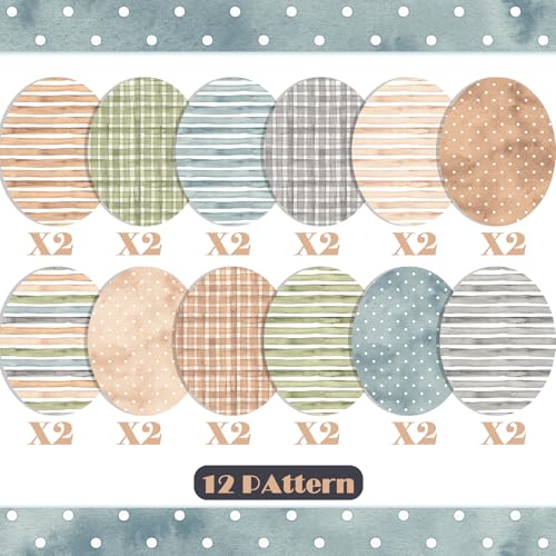 24 Sheets Earth Tone Scrapbook Paper, Double-Sided Neutral Color Strips Patterns Decorative Craft Paper Folded Flat for DIY Background Card Art Craft Making Scrapbook Photo Album Decor, 12'' x 12''