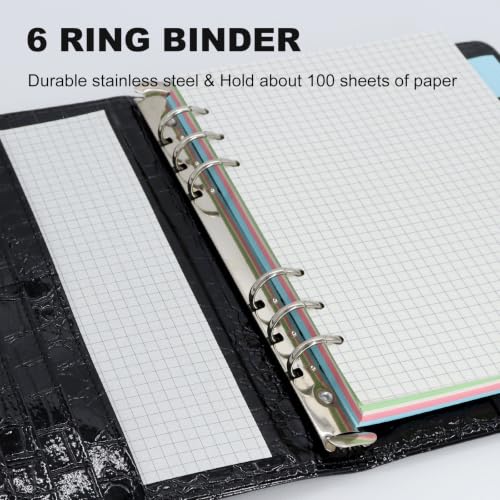 Convend A5/A6 Refillable 6 Ring Faux Leather Binder Cover, Black Croc - color: Crocodile-black, size: Luxe-A5