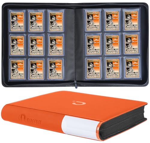D DACCKIT Top Loader Binder, Holds 288 Cards - 9 Pocket Top Loader Binder for 3" x 4" Rigid Card Holders for Trading Cards or Sports Cards - Model C，Bright Orange - color: Bright Orange