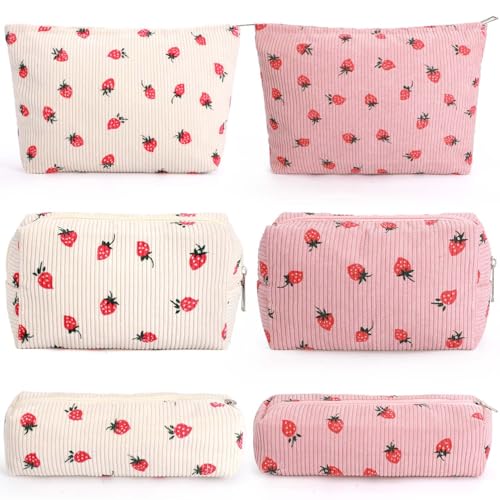 EIMMBD Makeup Bags 6 Pieces Set Large Capacity Cosmetic Bag Travel Toiletry Bag Organizer Cute Strawberry Makeup Bag Pouch Storage Bag for Women - color: 6pcs Strawberry