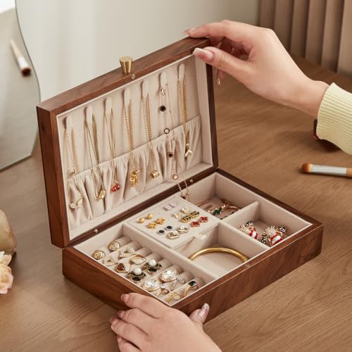 Black Walnut Solid Wood Jewelry Box for Women with Necklace Hook - style: 1 Layer A