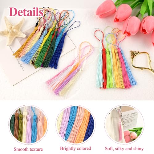 NACHLYNN 120 Pcs Bookmark Tassels Bulk 13cm/5 Inch 30 Colors Silky Handmade Soft Craft Mini Tassels for Jewelry Keychain Making with Loops for Dress Decoration DIY Craft Accessory - color: 30 Colors