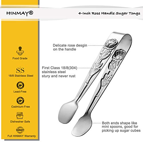 HINMAY 6PCS Mini Serving Tongs 4-Inch Small Rose Sugar Cube Tongs (Silver) - size: 4-Inch