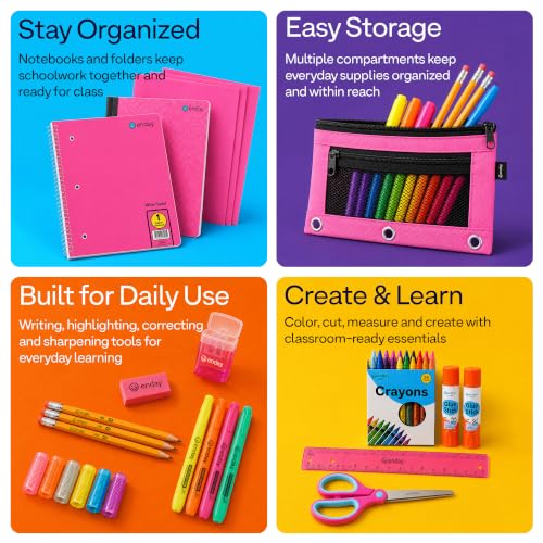 Enday Back to School Supplies for Kids, School Supply Grades K-5 - color: Pink, size: 1 Kit
