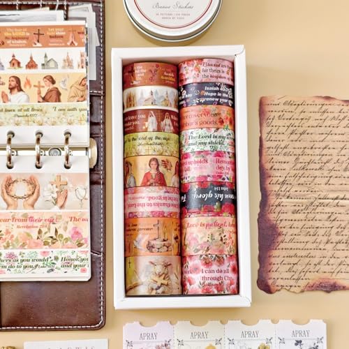 Christian Washi Tape 16 Rolls Aesthetic Decorative Cute Scrapbook Tape - color: Brown Christ