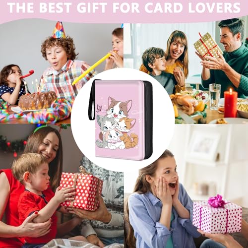 4 Pocket Trading Card Binder, Holds 400 Cards, Zipper Binder - color: Cute four kittens