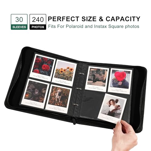 Large Polaroid Photo Album Binder, 240 Pockets. Black - color: Black