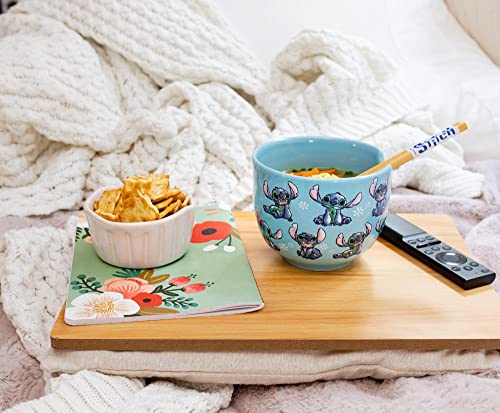 Disney Lilo & Stitch Japanese Ceramic Dinnerware Set | Includes 20-Ounce Ramen Noodle Bowl and Wooden Chopsticks - color: Lilo and Stitch