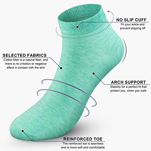 CHARKING 8 Pairs Ankle Socks for Women - Non Slip Cotton No Show Low Cut Casual Socks - color: 06 Pink/Yellow/Chartreuse/Cyan/Purple/Orange/Green/Blue