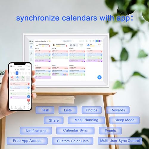 10.1 Inch Smart Digital Calendar Chore Chart with Touchscreen - Interactive Display for Family Schedules, Great for Organizing Your Calendar to-Do List & Meal Planner, Digital Picture Frame