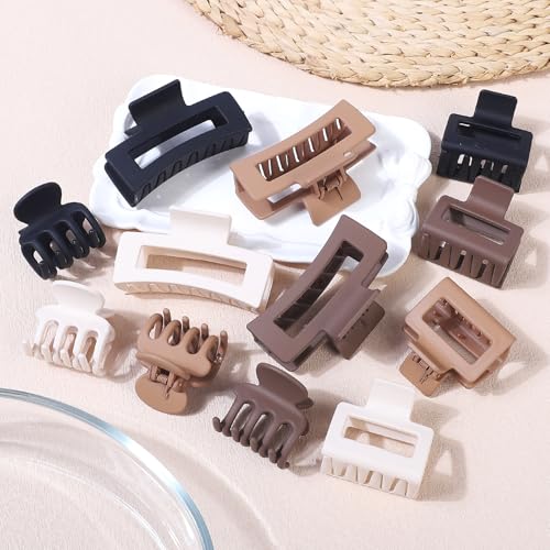 SMKSL 12 Pcs Hair Claw Clips for Women & Girls 3 Styles Hair Accessories - color: Brown