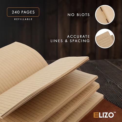 ELIZO Leather Journal Notebook Leather Bound Journal for Men Lined Writing Journals for Women, Small Travel Journal Diary Pen Gift Set (7x9) - size: 7X9 (Strap Closure)