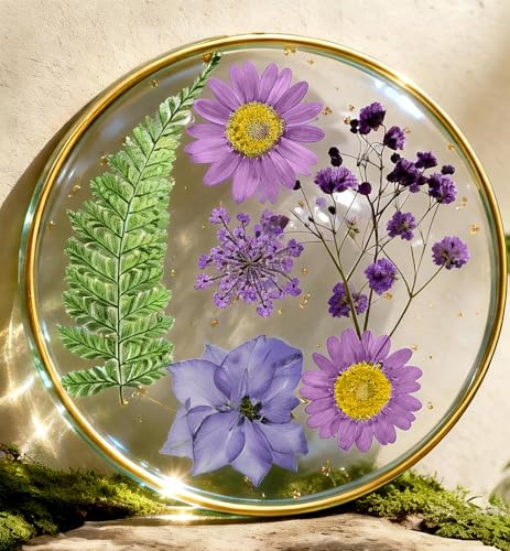 Oqplog Resin Drink Coaster for Desk Coffee Table-Purple Cute Dried Flowers Cup Coaster for Work Office Home Outdoor Decor Gifts for Girls Women,1 Pcs - color: Purple