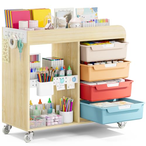 SYKIARIOL Craft Organizers and Art Supply Storage Art Cart, Classic Macaron - color: Classic Macaron