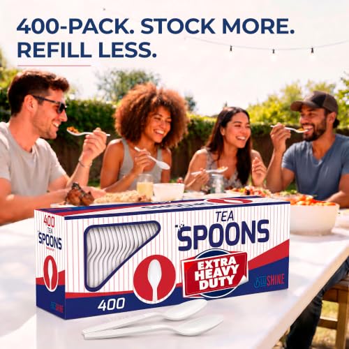 BluShine Extra Heavy Duty Plastic Teaspoons, Disposable Bulk Utensils