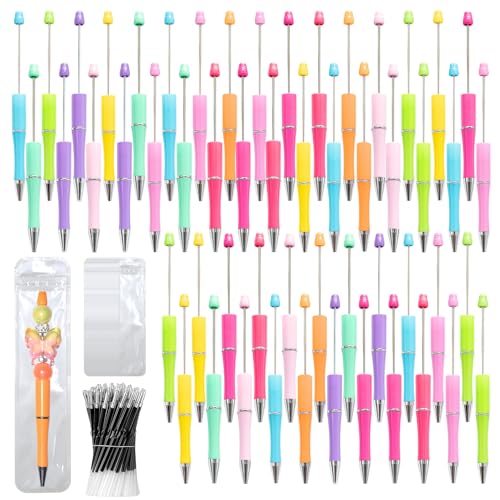 150 Pieces DIY Beadable Pen Kit – 50 Plastic Ballpoint Pens with Refills & Bags – School Supplies, Office Accessories & Decorative Items for Students & Teachers （Sweet） - color: Candy color, size: 50
