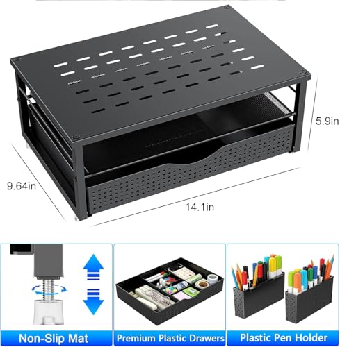 gianotter Monitor Stand with Drawer and 2 Pen Holders - color: Black