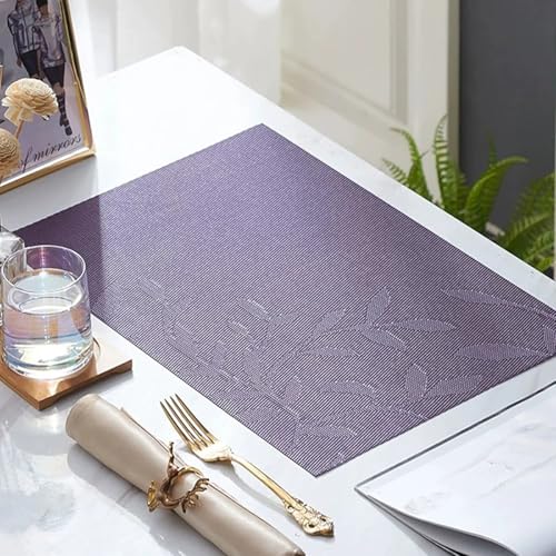 Leaf Placemats Set of 4 Non-Slip Heat-Resistant Vinyl Washable Place Mats for Kitchen Table Indoor Outdoor Durable (18"x12", Purple) - color: Leaf: Purple, size: 4 Placemats