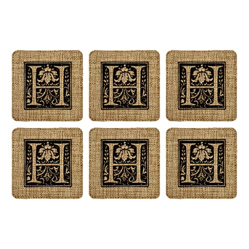 Smile Art Design Family Monogram CUSTOM COASTER Set of 6 with base holder Square Burlap Material Family Name Personalized Prints Personalized Gifts House warming Wedding Gift Rustic Decor Style7 - color: Style 07, size: Set of 6 - Square Coaster